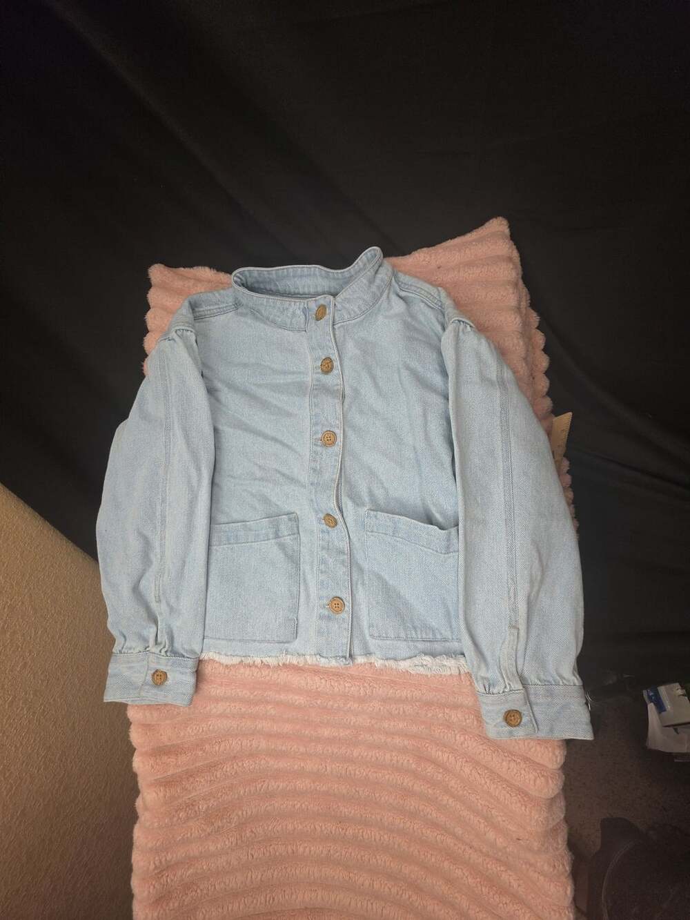 Dip Denim Jacket Size XL 14-16 Light Wash Raw Hem Pocket